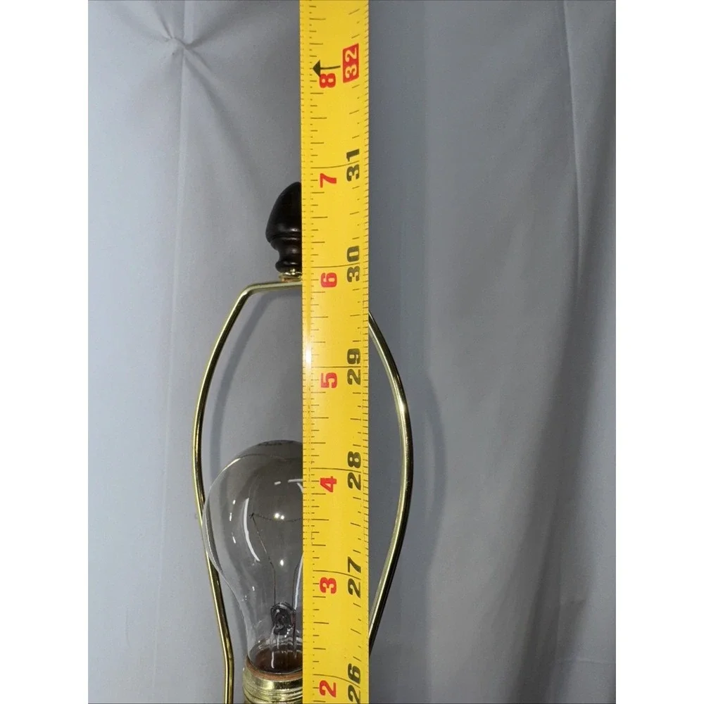 Vintage Solid Brass Table Lamp Pair Hollywood Regency Faux‎ Wood Accent Lighting